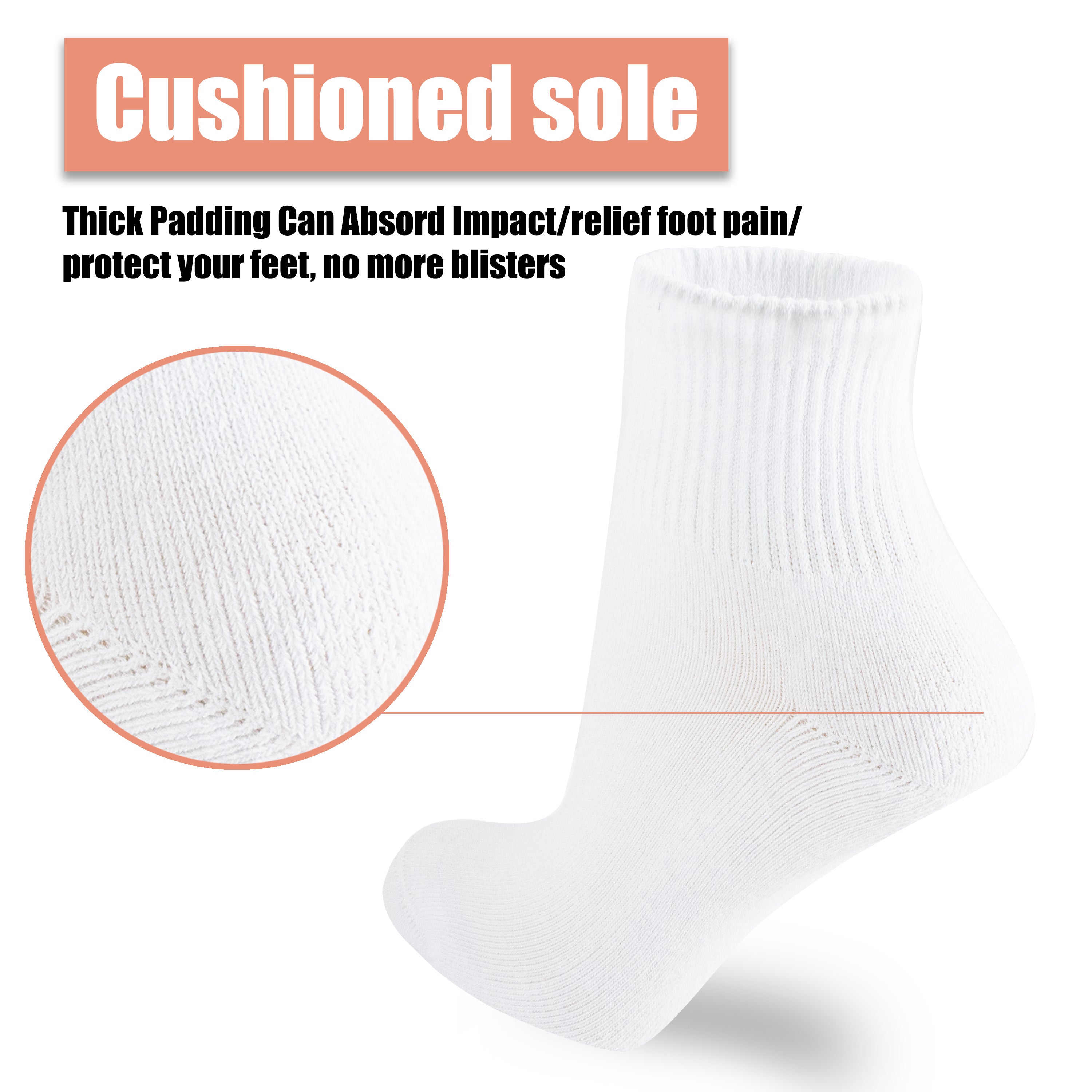 6-Pairs Premium Cotton Athletic Socks 9-11