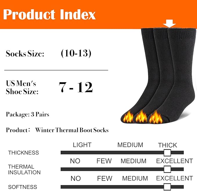 3-Pairs Winter Thermal Heated Socks for Men