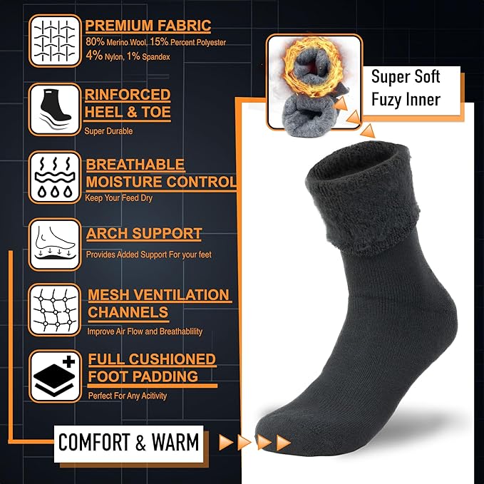 3-Pairs Winter Thermal Heated Socks for Men