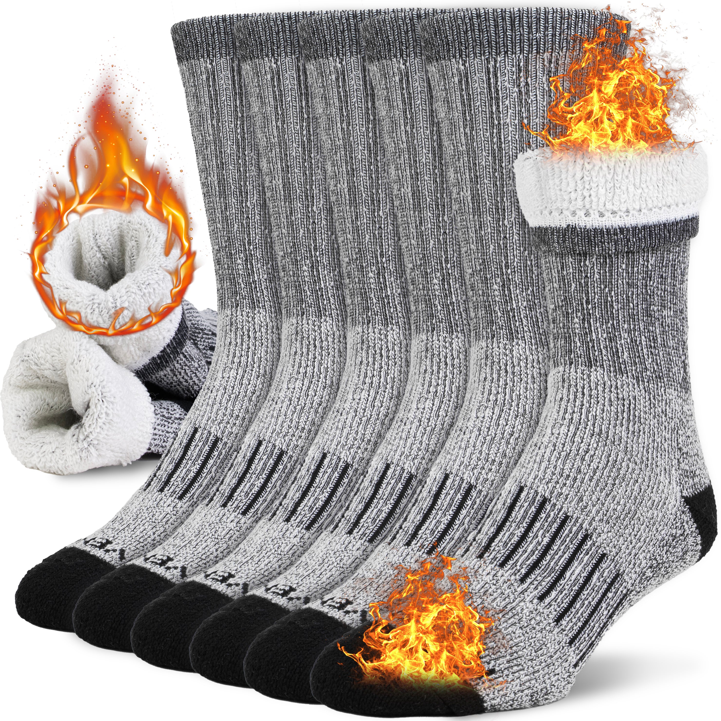 3-Pairs Premium Merino Wool Thermal Crew Socks