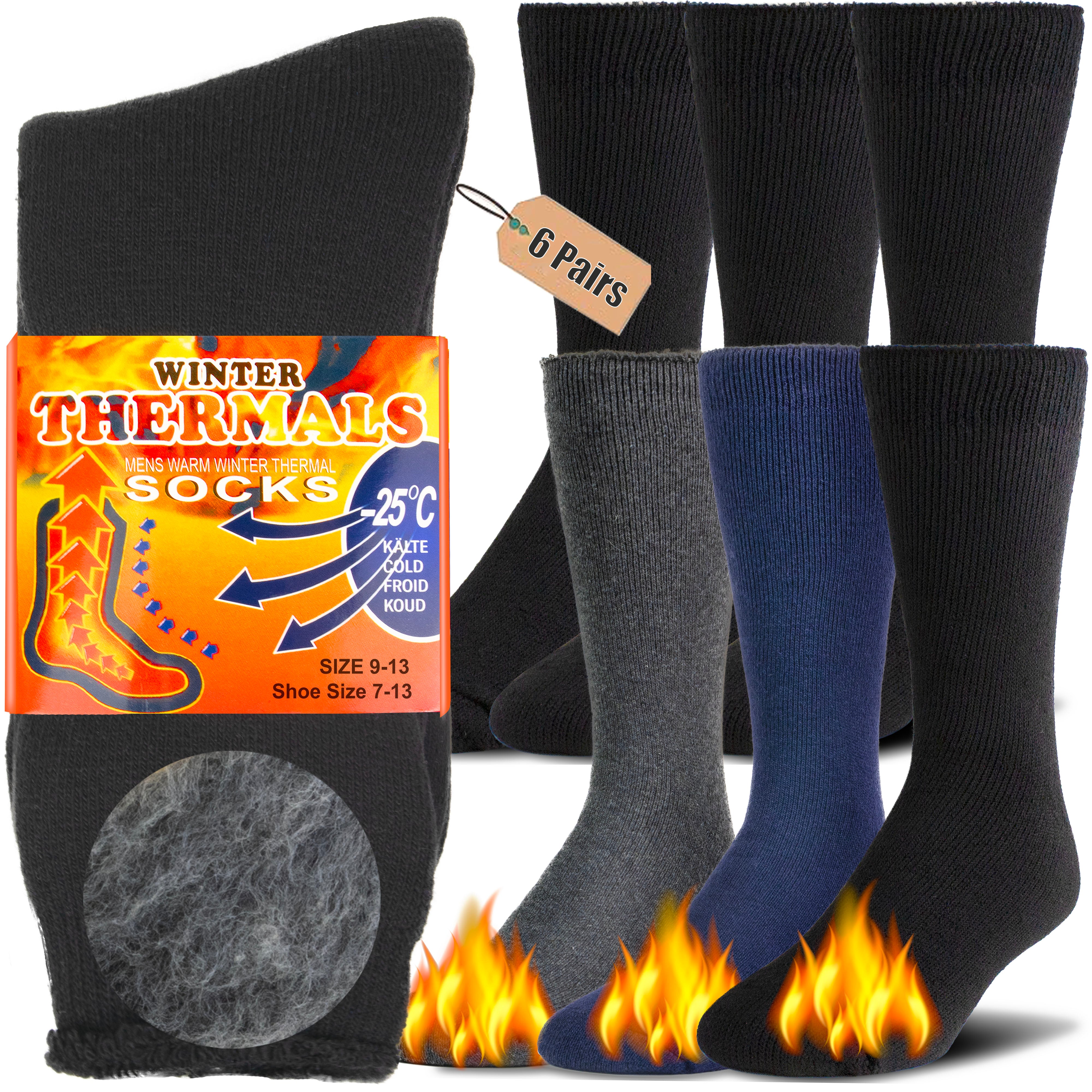 6-Pairs Winter Thermal Heated Socks for Men