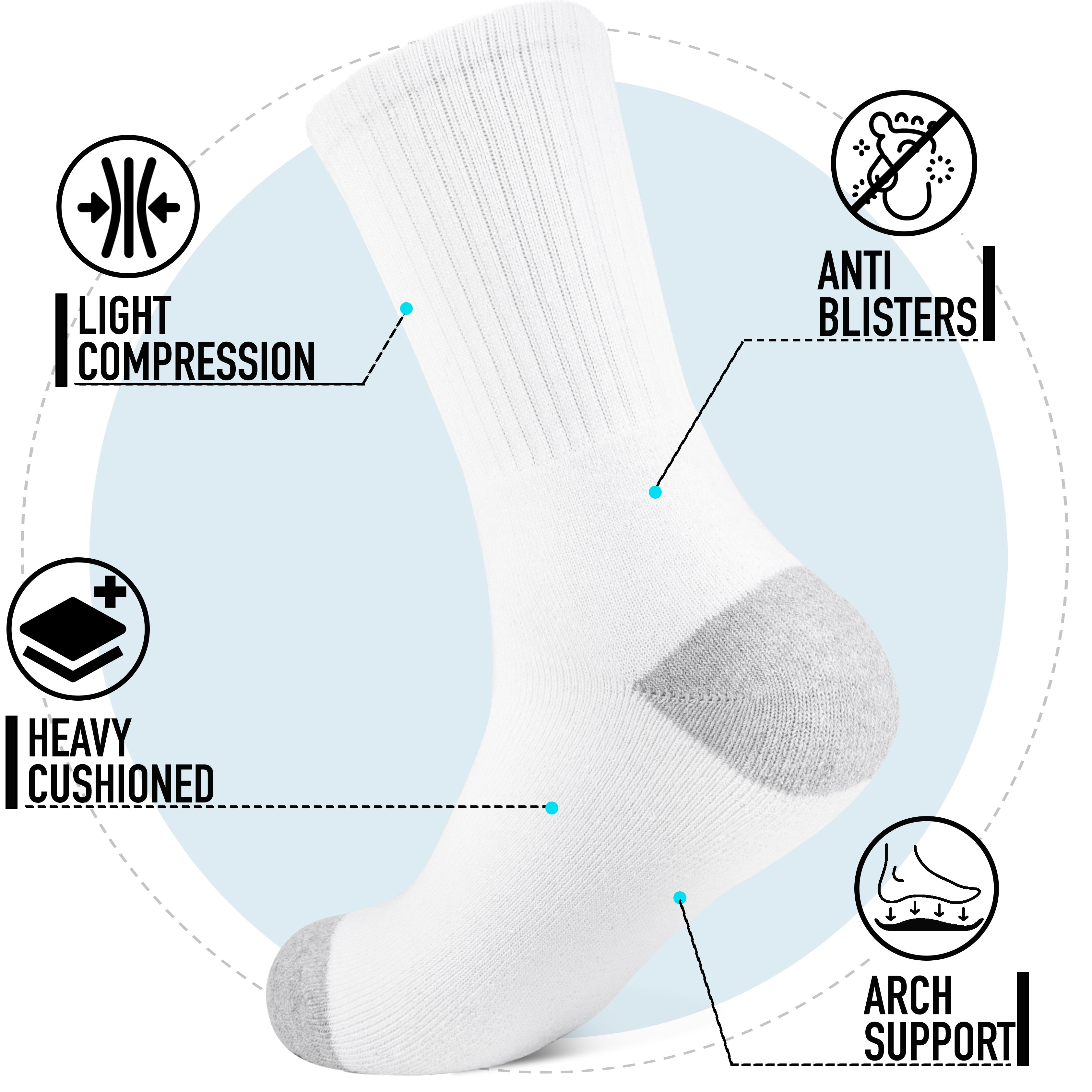 6-Pairs Cotton Athletic Crew Socks