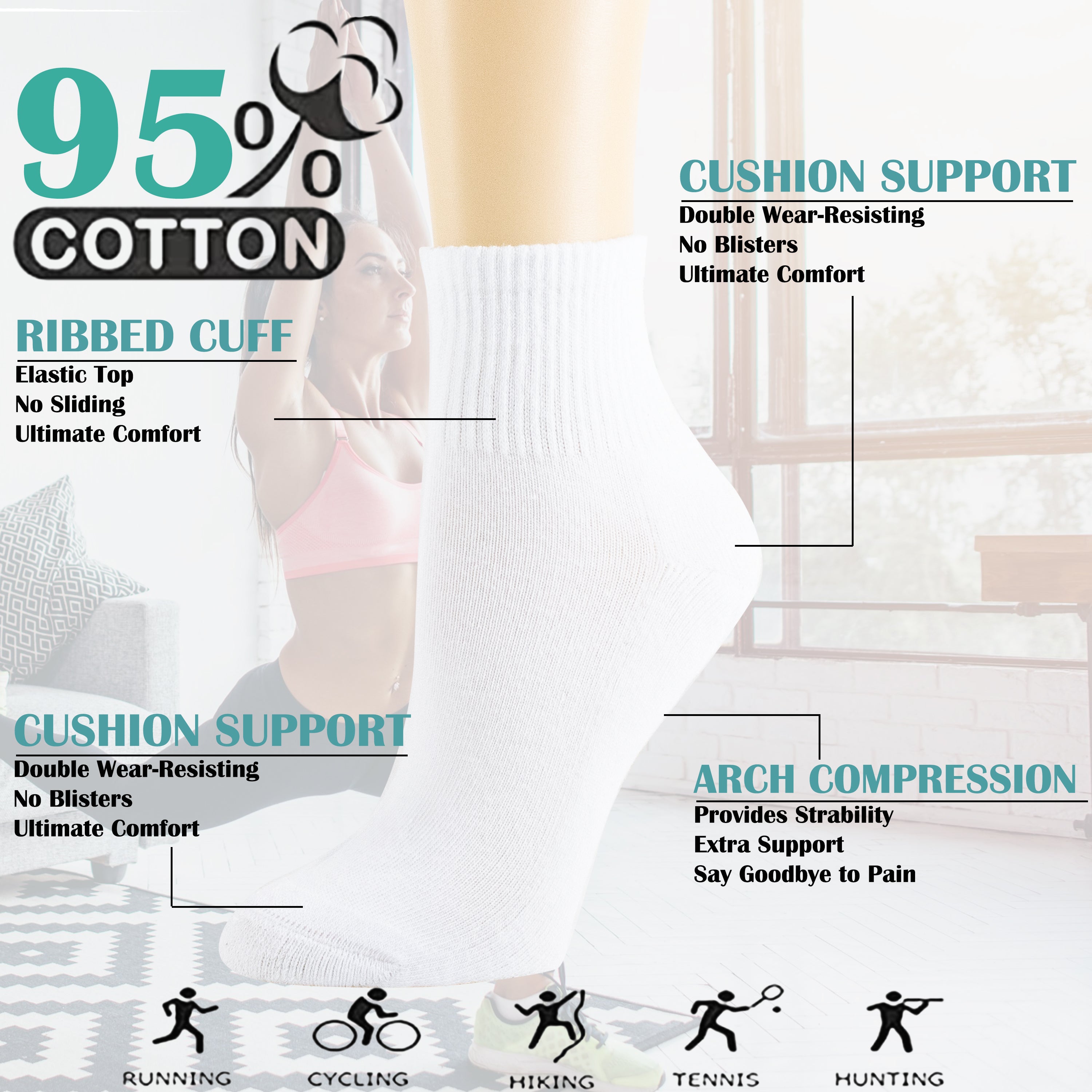 6-Pairs Premium Cotton Athletic Socks 9-11