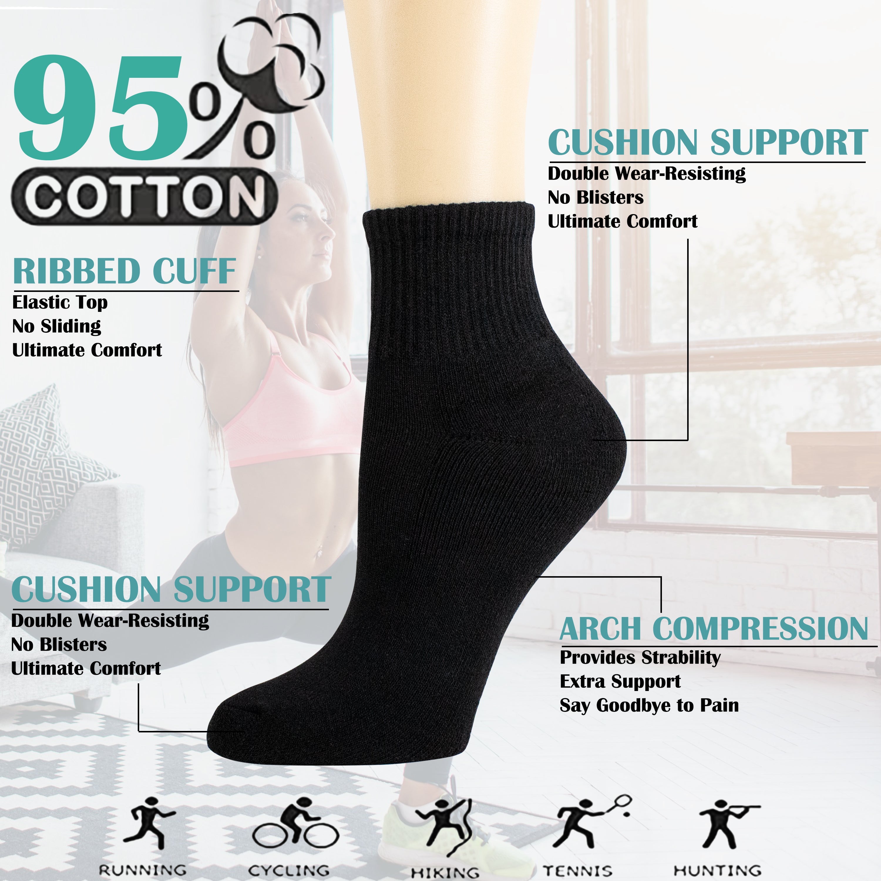 6-Pairs Premium Cotton Athletic Socks 9-11
