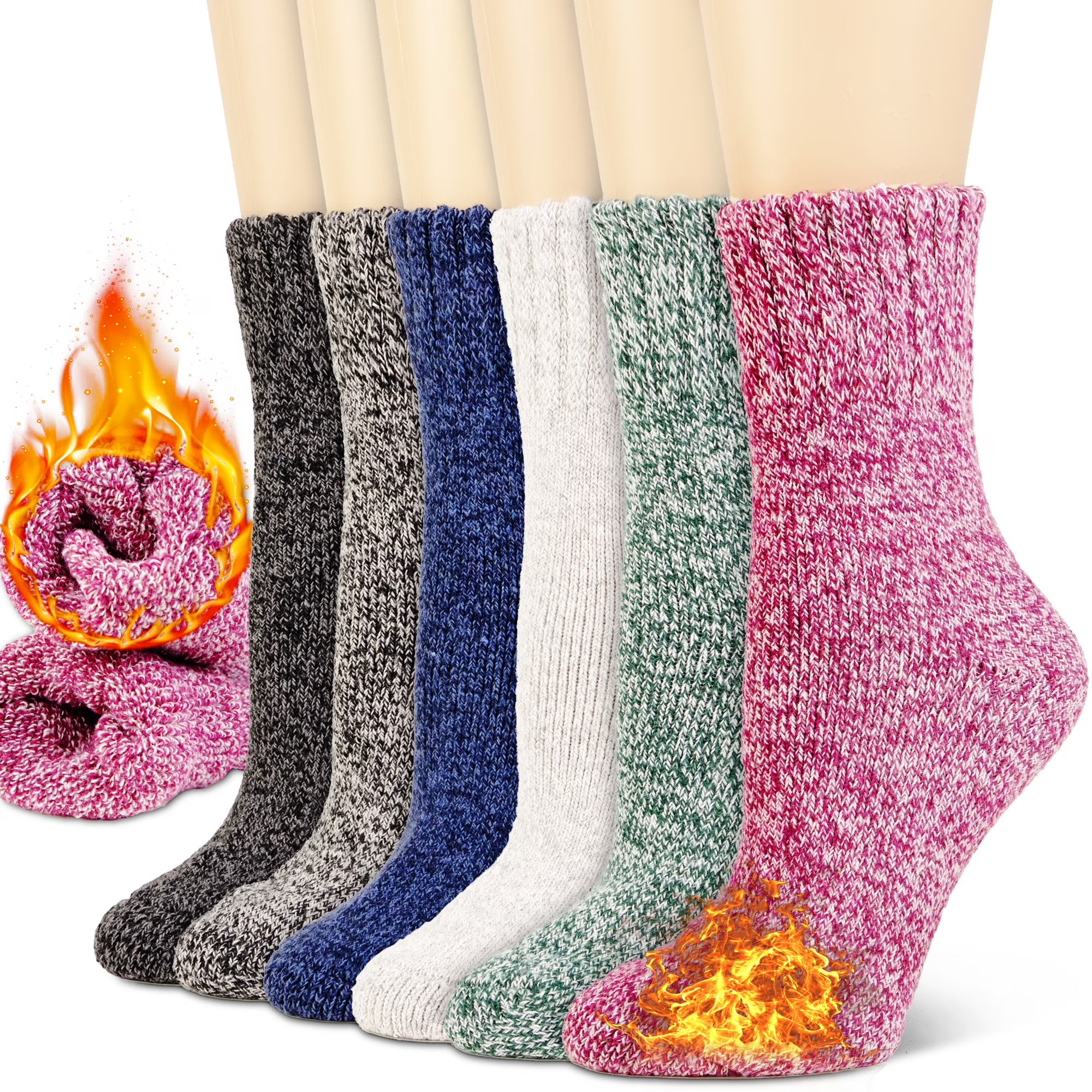 6-Pairs Women’s Merino Wool Thermal Boot Socks