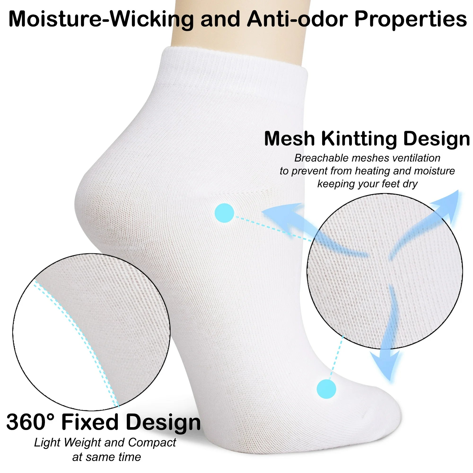 6-Pairs Performance Cushioned Cotton Low-Cut Athletic Socks