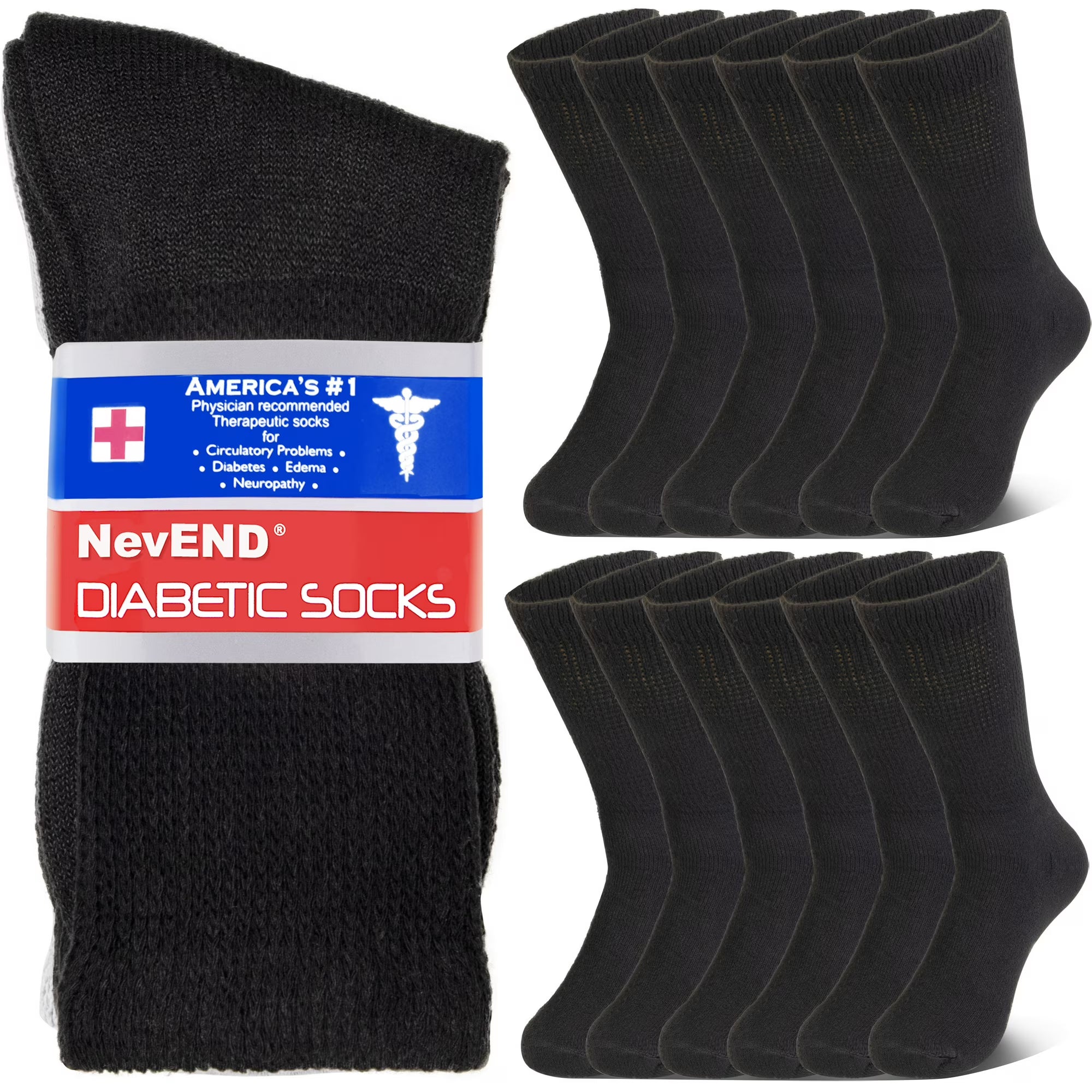 6-Pairs Cotton Diabetic & Non-Binding Crew Socks