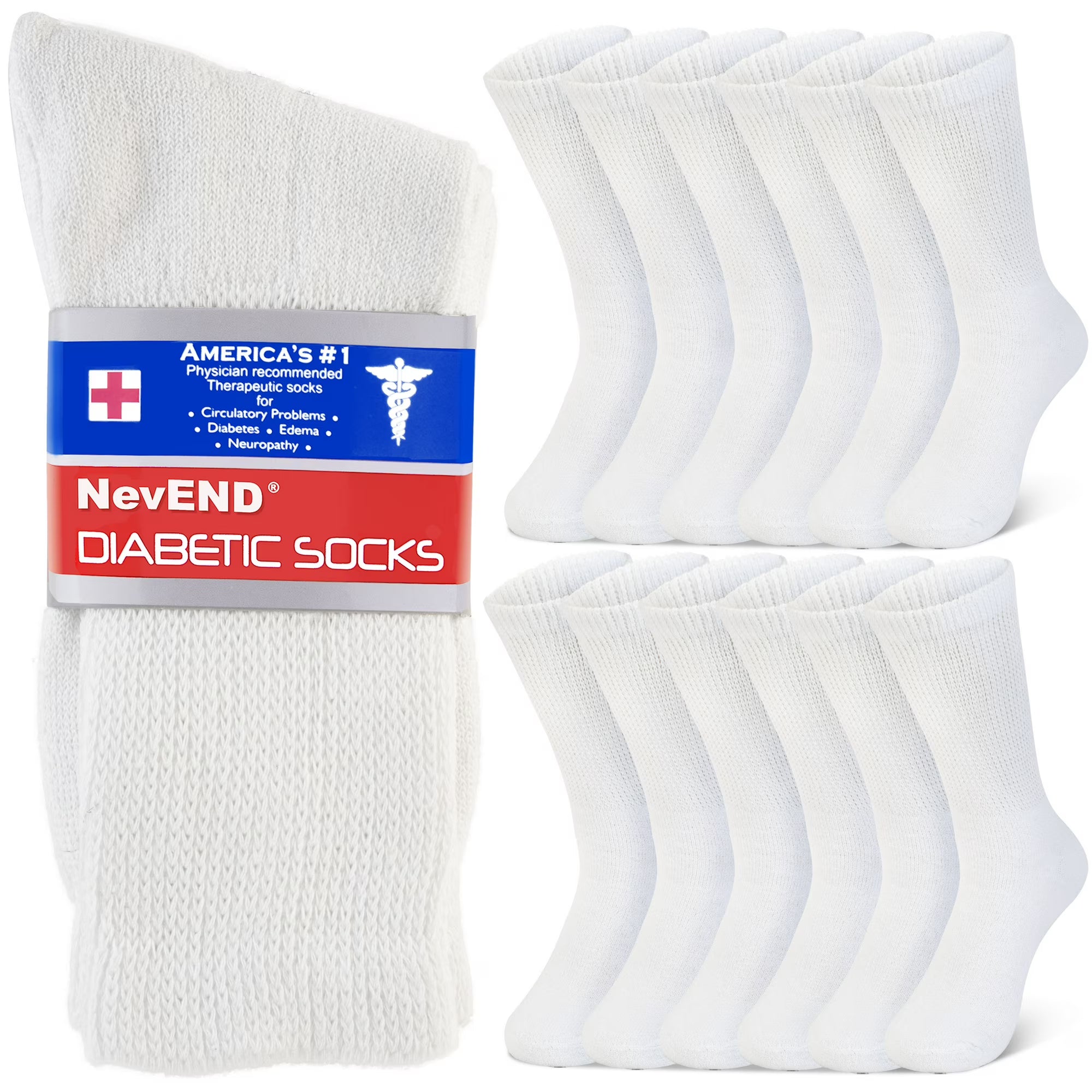 6-Pairs Cotton Diabetic & Non-Binding Crew Socks